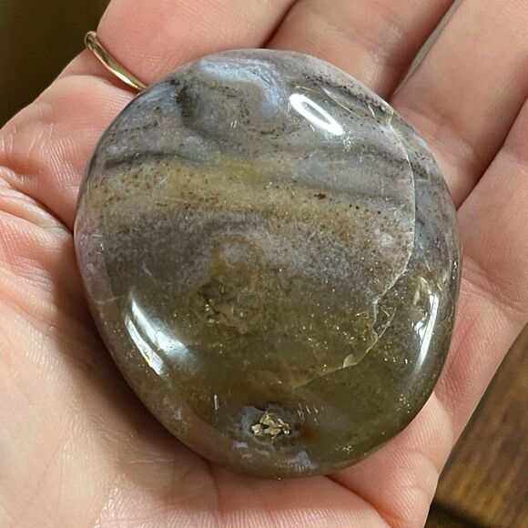 Ocean Jasper palm stone agate agatized crystal swirls brown green white tan - Picture 5 of 6